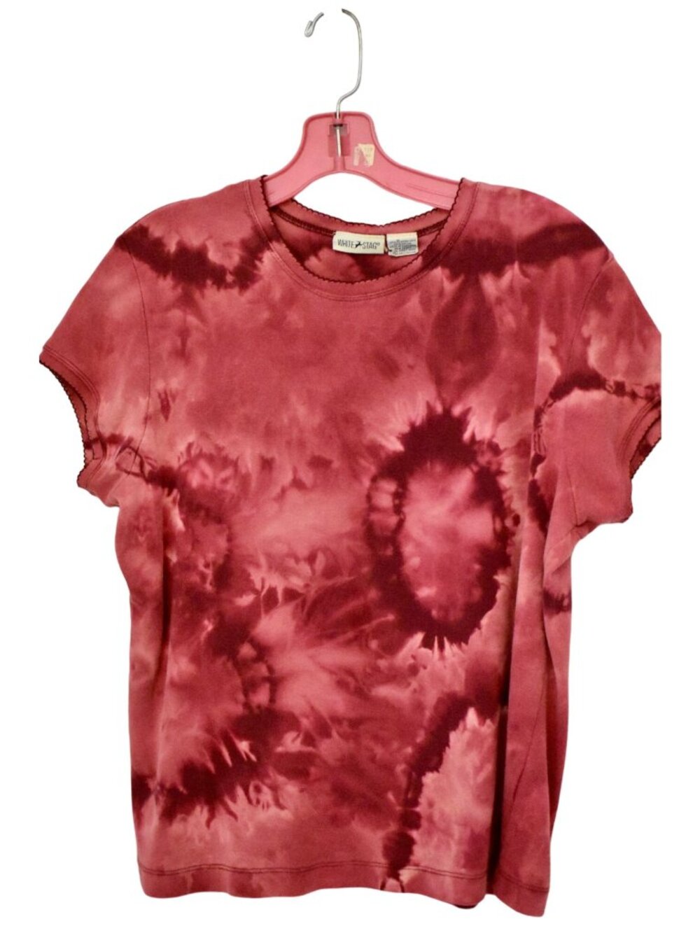 Women's White Stag Pink Custom Bleach Dye T-shirt Size XL